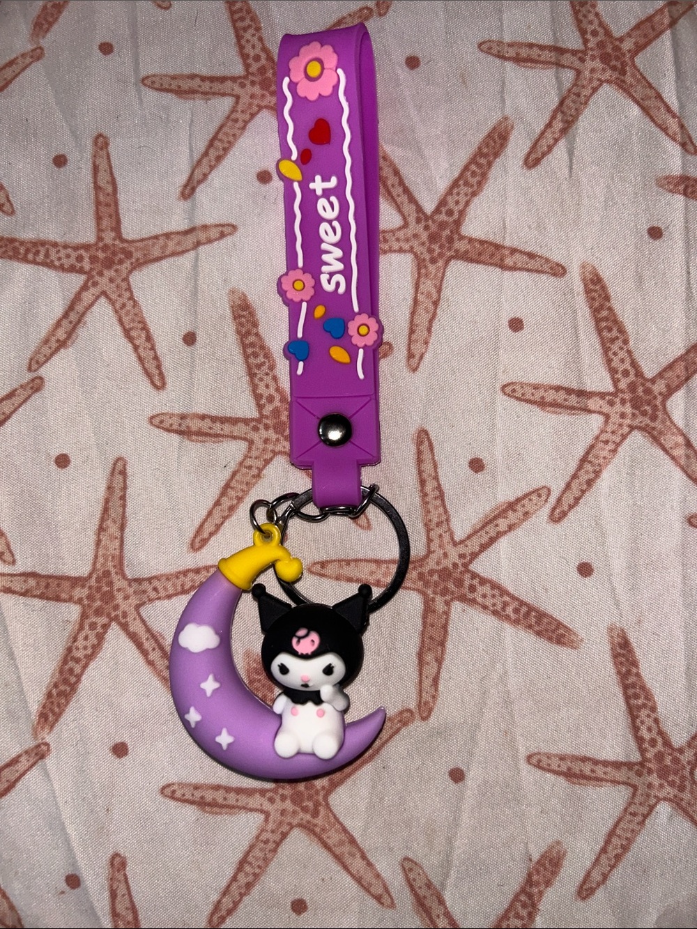 Purple Hello Kitty Kuromi Keychain with Moon Charm